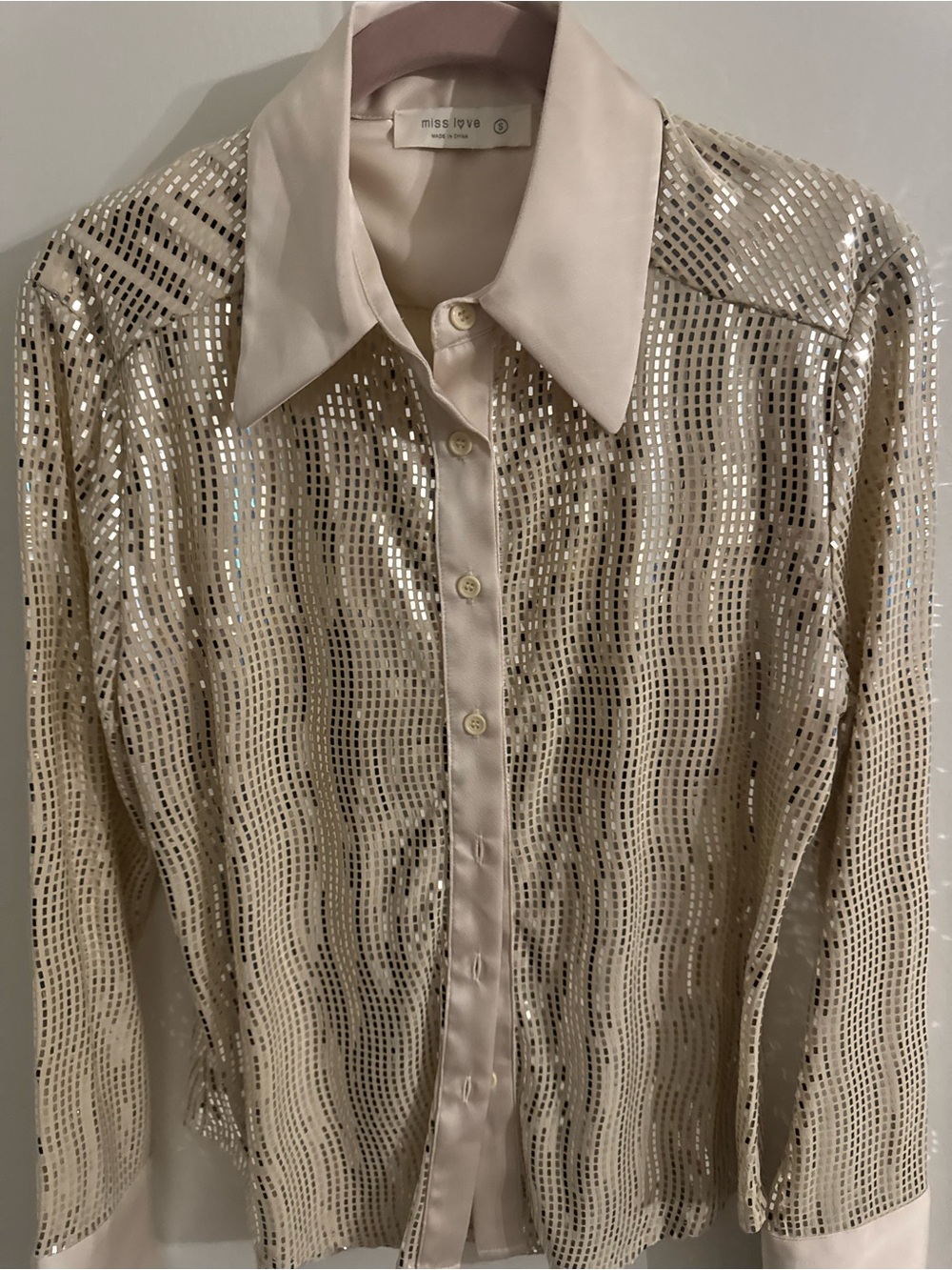 Miss Love Cream Sequin Button-Down Shirt
